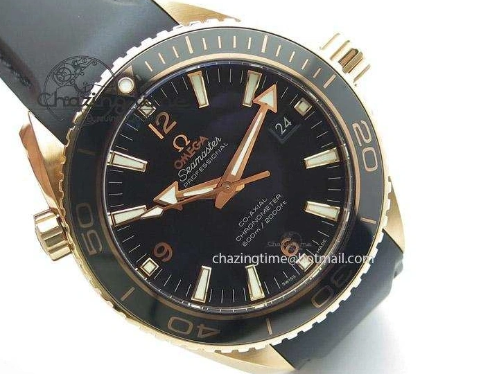 0112 Bright Planet Ocean Professional Rose Gold Liquid Metal V6F 45mm on Black Rubber Strap A 8287